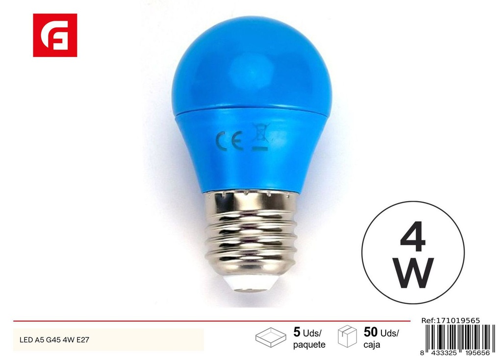 Bombilla LED G45 azul E27 4W para iluminación