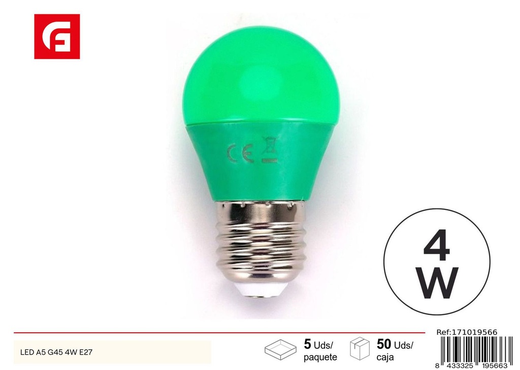 Bombilla LED G45 verde E27 4W