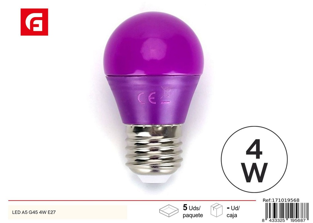  bombilla LED G45 morada E27 4W - Iluminación decorativa