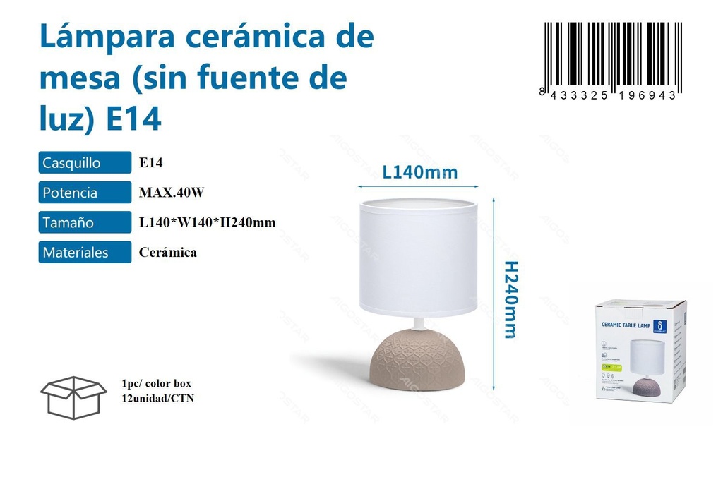 Lámpara de cerámica de mesa E14 max. 40W, sin fuente de luz