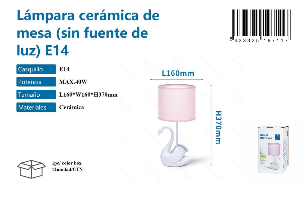 Lámpara de cerámica de mesa sin fuente de luz E14 max.40W