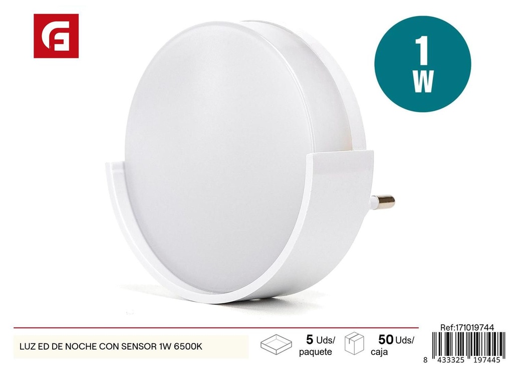 Luz LED de noche con sensor 1W 6500K para dormitorio y pasillos