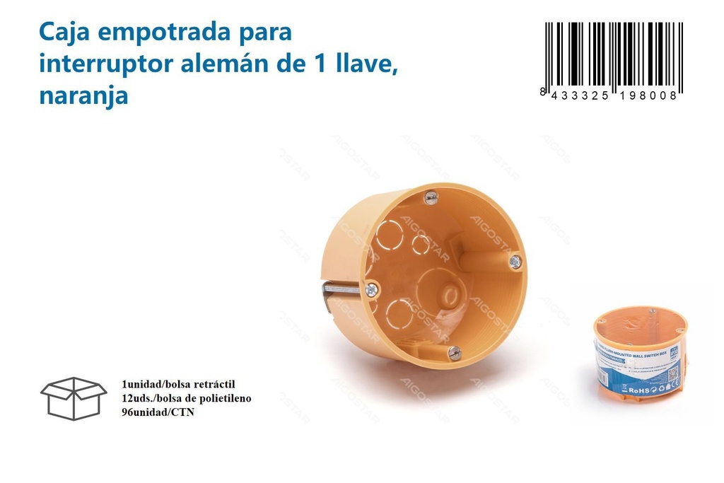 Caja empotrada para interruptor alemán de 1 llave naranja