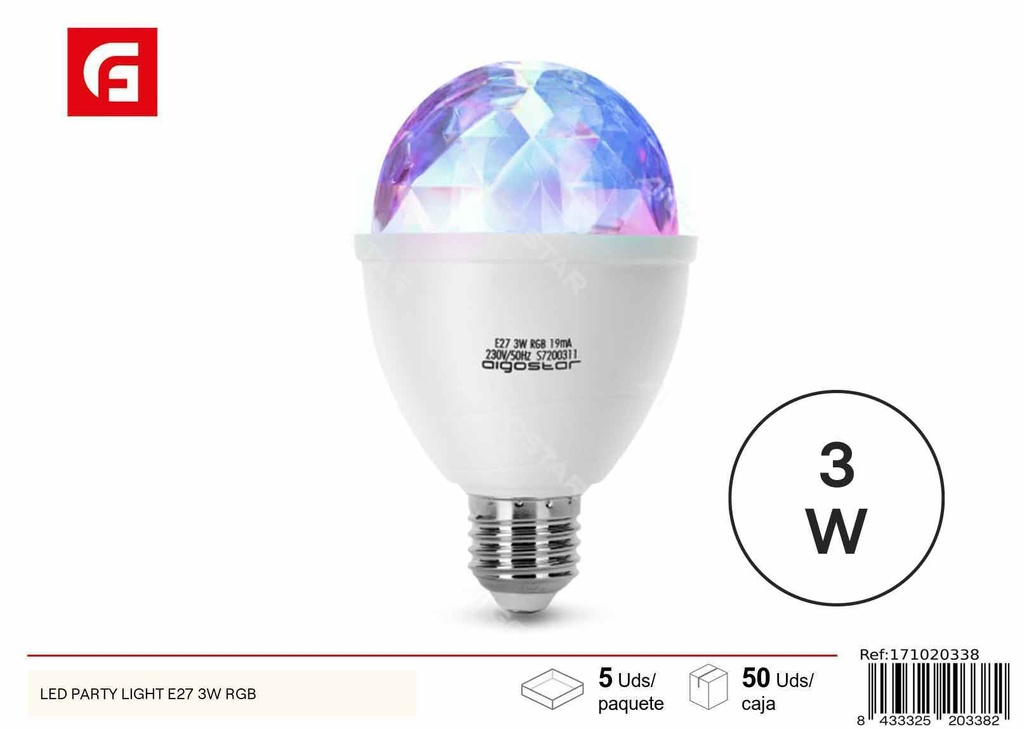 Bombilla LED de colores para fiestas E27 3W RGB para decoración