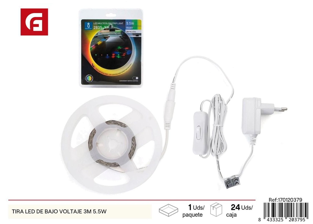 Tira LED de bajo voltaje 3m 5.5W para iluminación