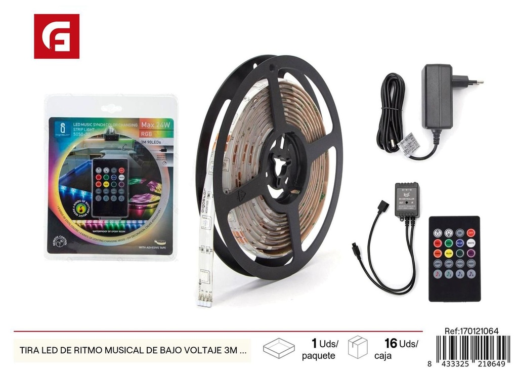 Tira LED de ritmo musical de bajo voltaje 3m max 24W para iluminación decorativa