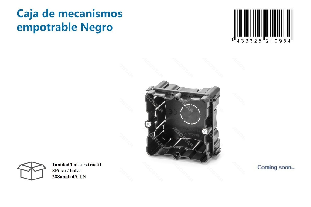 Caja de mecanismos empotrable negro para conexiones eléctricas