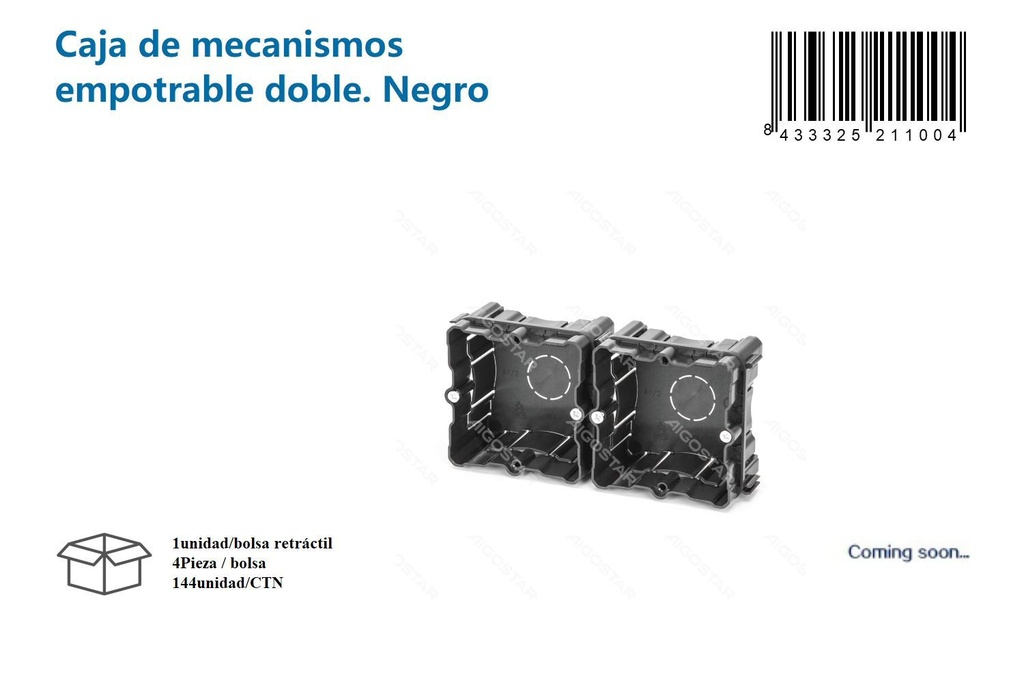 Caja de mecanismos empotrable doble, negro