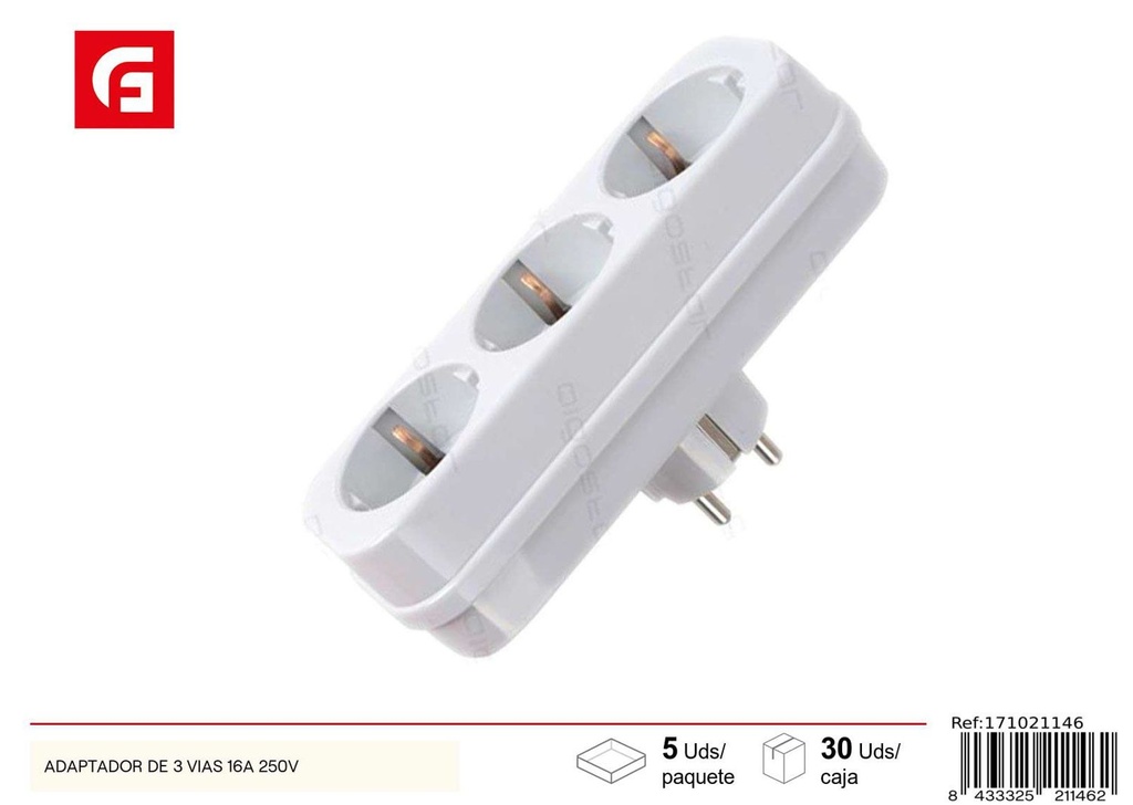 Adaptador de 3 vías 16A 250V para enchufes