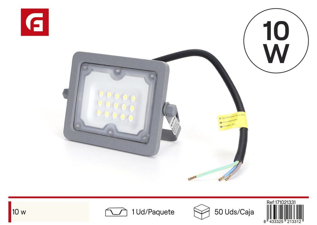 Proyector LED fino 10W 6500K IP65 para iluminación exterior