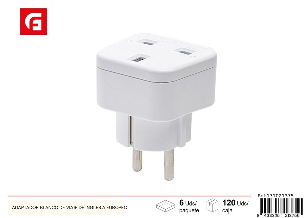 Adaptador blanco de viaje de inglés a europeo - Accesorios eléctricos portátiles