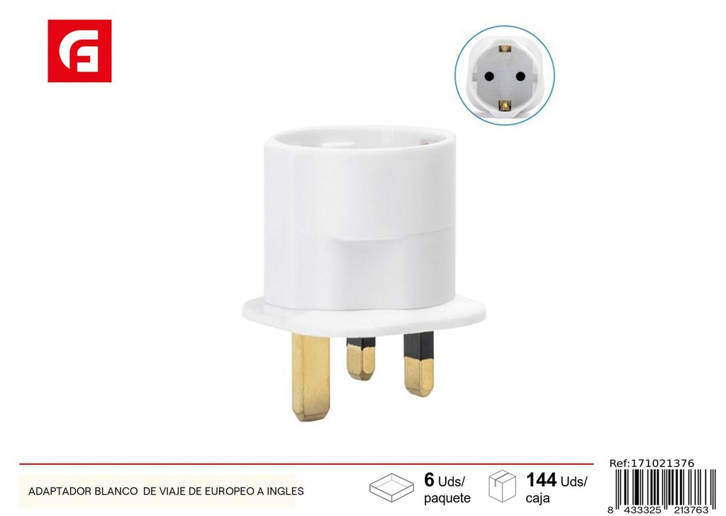 Adaptador de viaje blanco de europeo a inglés - Artículos eléctricos