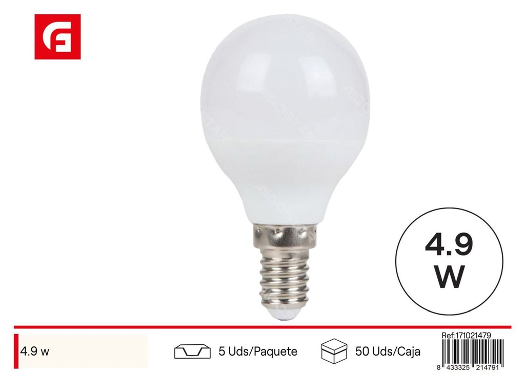 Bombilla LED G45 E14 4.9W 3000K para iluminación del hogar