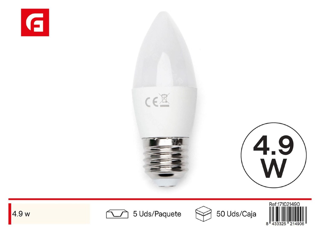 Bombilla LED C37 E27 4.9W 6500K para iluminación