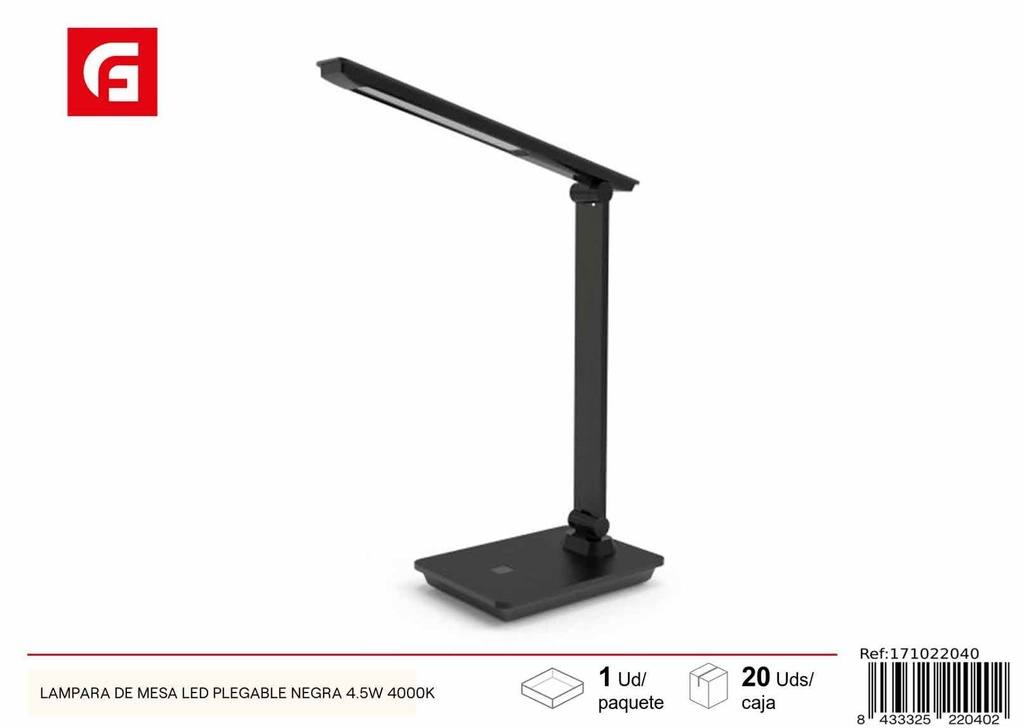 Lámpara de mesa LED plegable negra 4.5W 4000K para escritorio