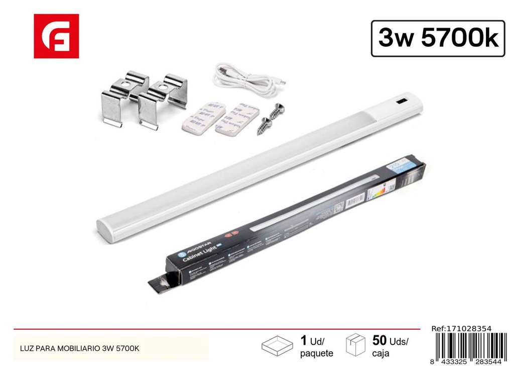 Lámpara LED USB para armarios 3W 5700K - Iluminación y accesorios