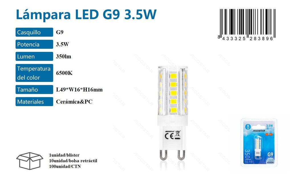 Lámpara LED G9 3.5W 6500K, iluminación