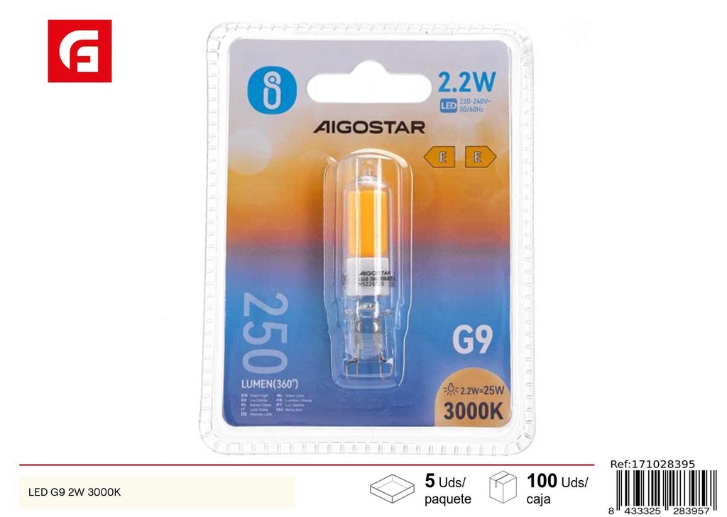  Bombilla de cristal LED G9 de 2.2W 3000K - Iluminación LED