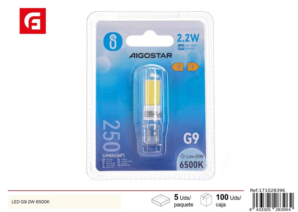  Bombilla de cristal LED G9 de 2.2W 6500K - Iluminación LED