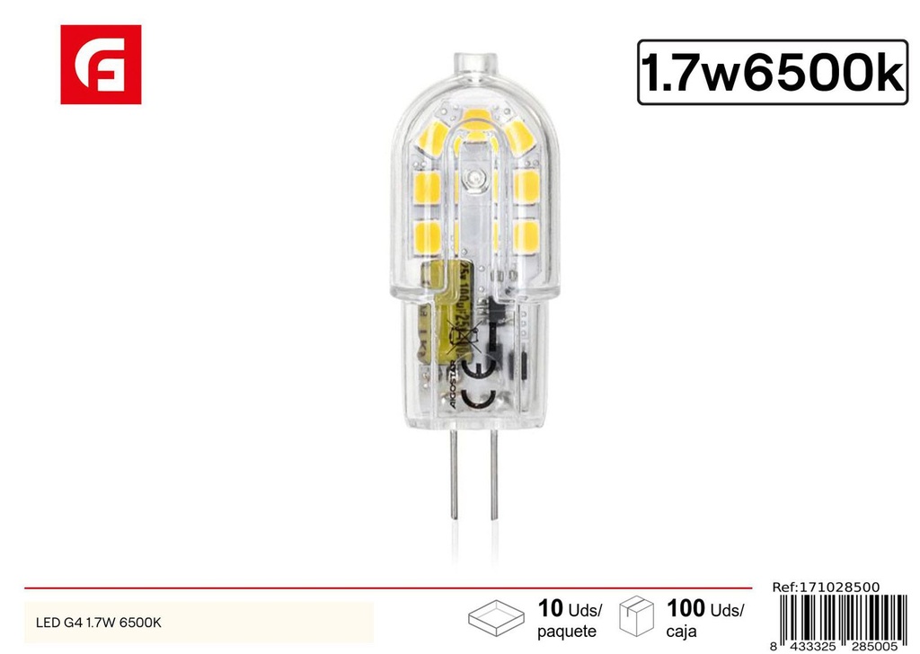 Bombilla LED G4 1.7W 6500K para iluminación