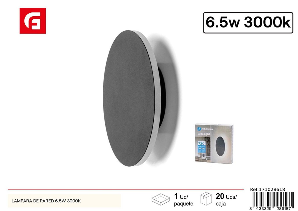 Lámpara de pared 6.5W 3000K para iluminación interior