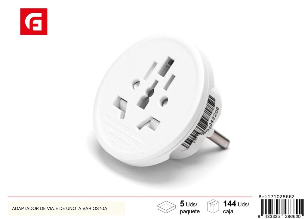 Adaptador de viaje de uno a varios 10 A - Accesorios eléctricos