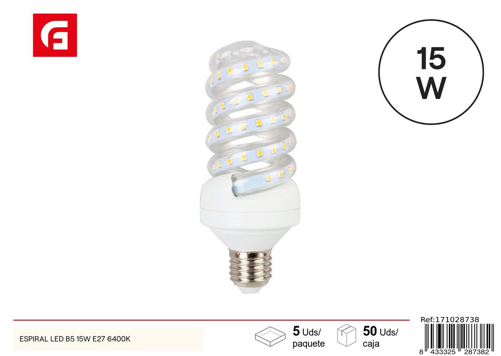 Bombilla LED Espiral E27 15W 6500K - Iluminación y ahorro energético