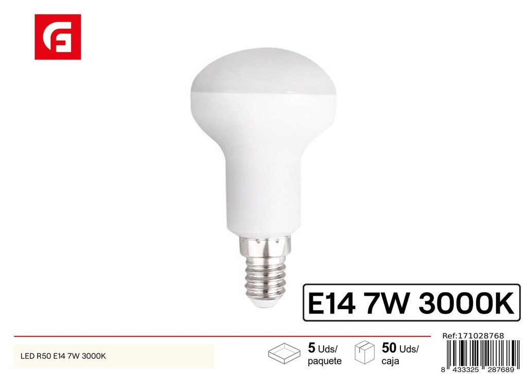 Bombilla LED R50 E14 7W 3000K - Iluminación