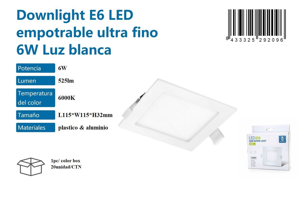 Luz LED empotrable ultra fino 6W luz blanca 6000K - Iluminación moderna