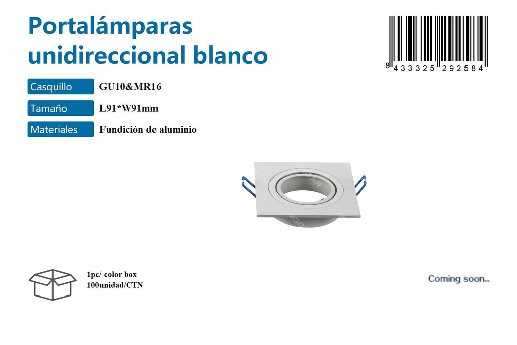 Portalámparas unidireccional blanco para iluminación