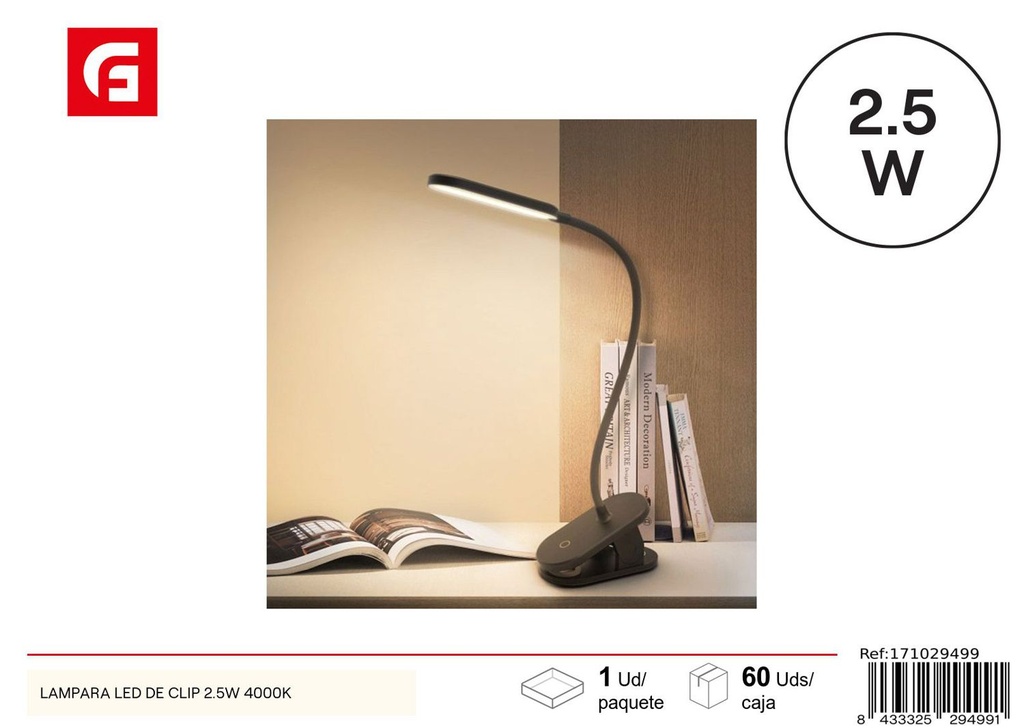 Lámpara LED de clip con enchufe 2.5W 4000K - Iluminación de mesa