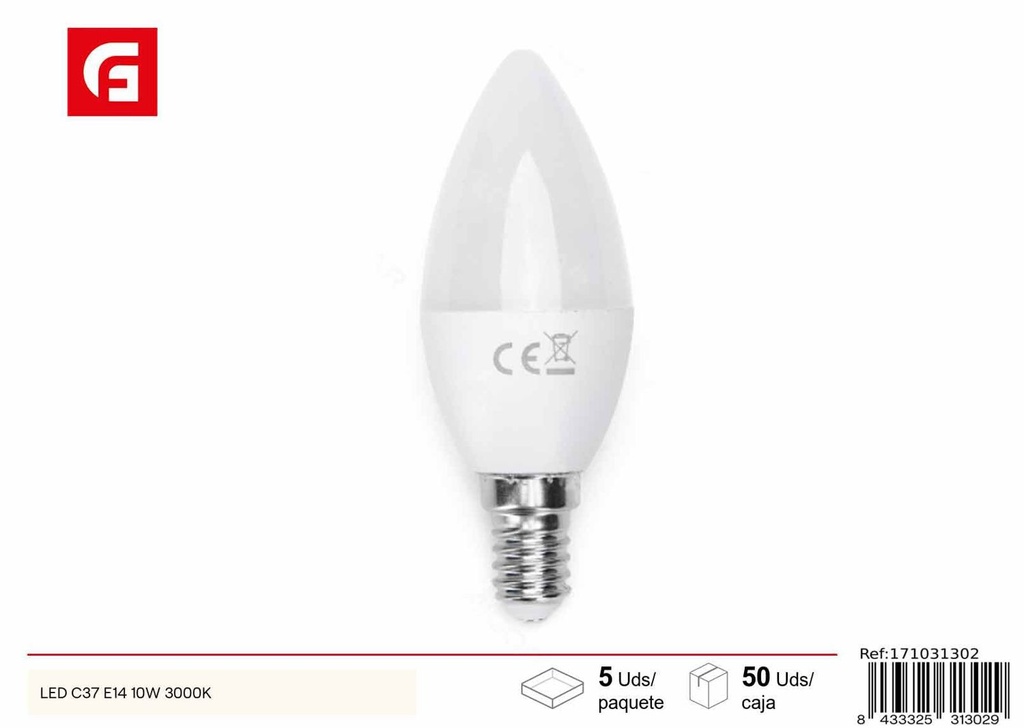 Bombilla LED C37 E14 10W 3000K