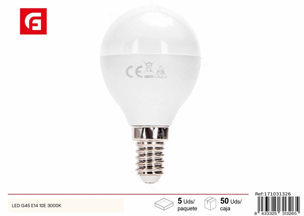 Bombilla LED G45 E14 10w 3000K