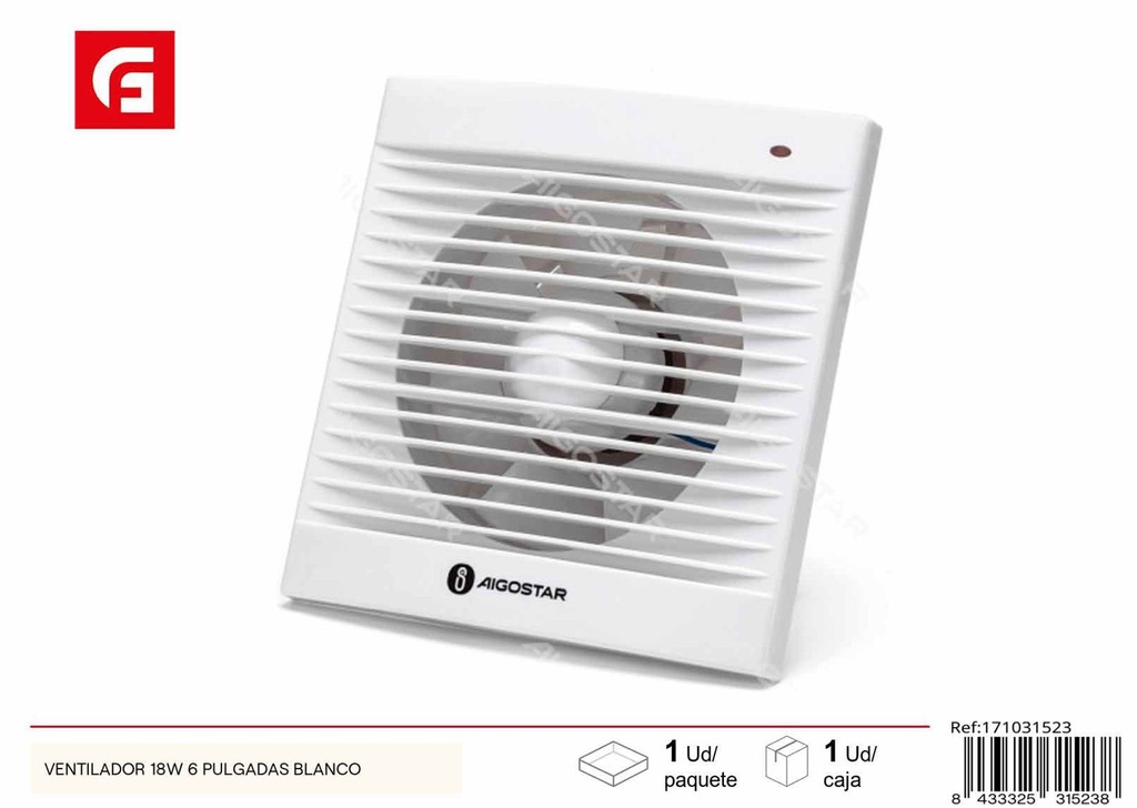 Ventilador blanco 18W 6 pulgadas para verano