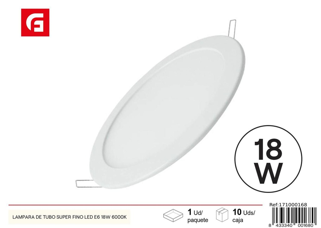 Lámpara LED ultrafina redonda 18W luz blanca 6000K para techo