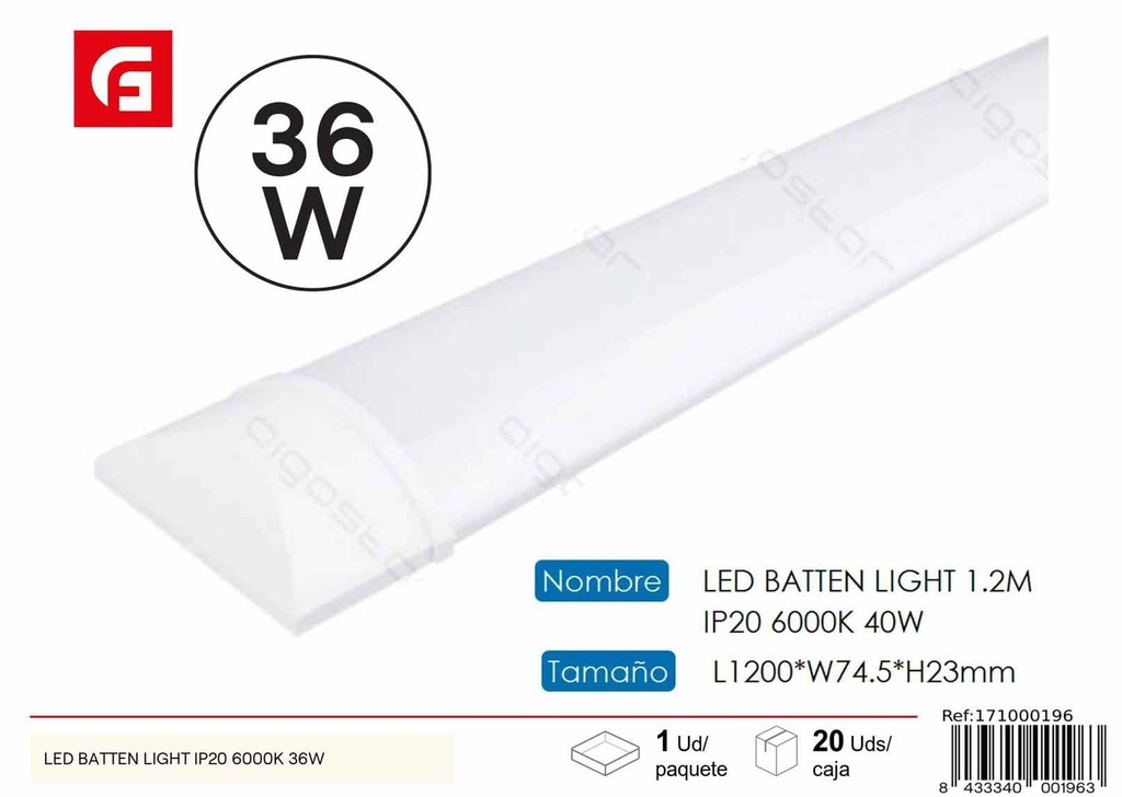 Lámpara Batten LED 1.2m 40W (6000K) iluminación