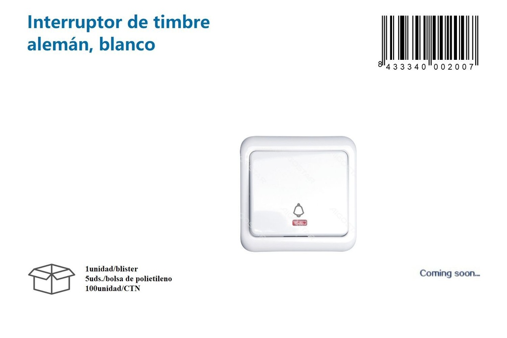 Interruptor de timbre alemán blanco, suministro eléctrico