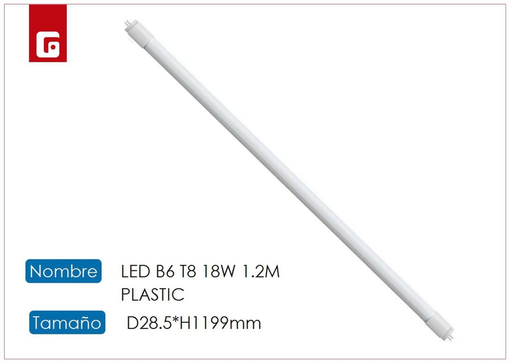 Tubo de plástico LED T8 1.2m 18W 6500K para iluminación