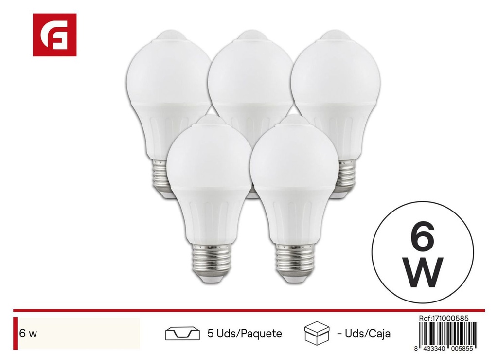 Bombilla LED A60 E27 6W con sensor infrarrojo 6500K