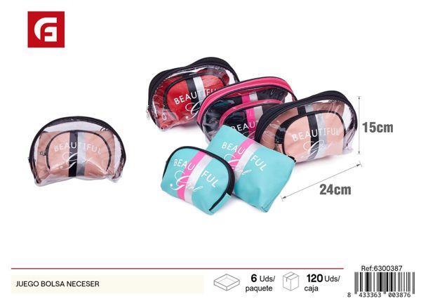 Juego de bolsas neceser 3 piezas para maquillaje y viaje