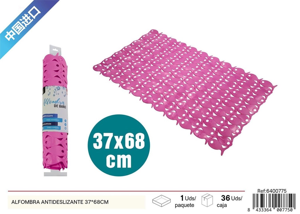 Alfombra antideslizante rosa 37x68 cm - Accesorios de baño