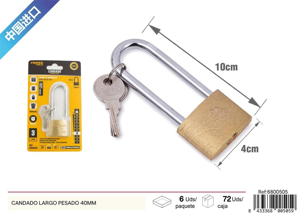 Candado de largo pesado 40 mm - Ferretería y herrajes