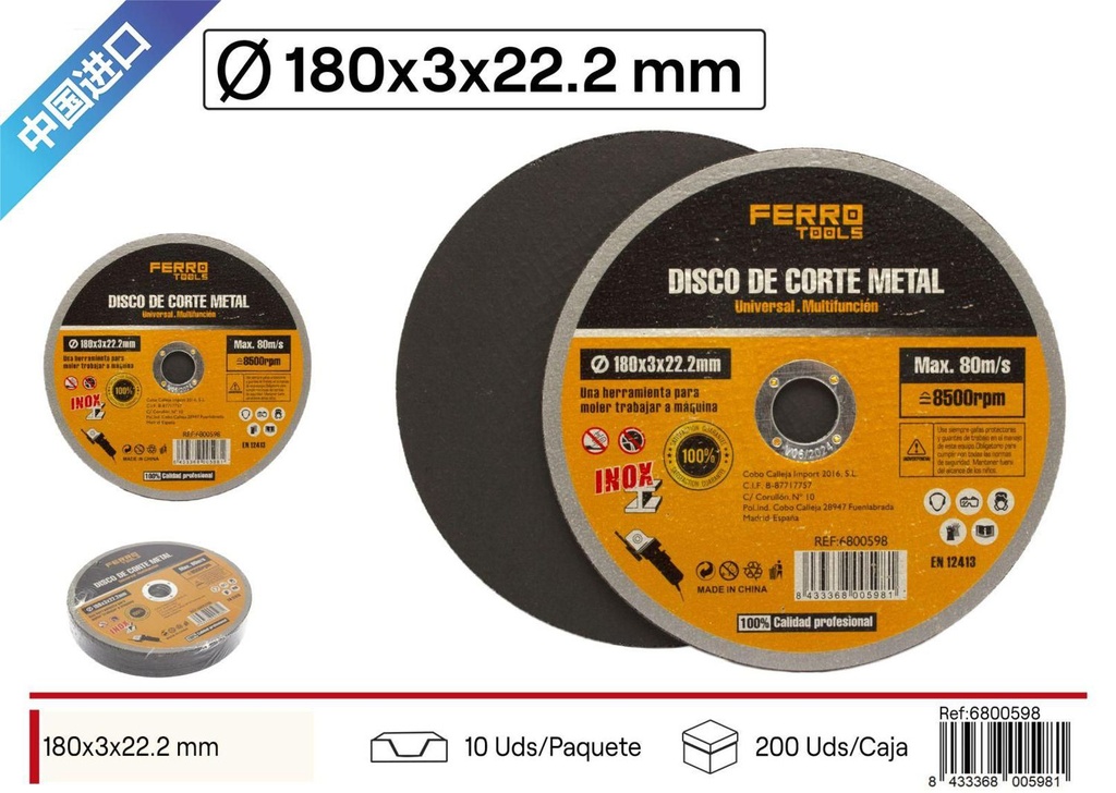 Disco de corte 180mm para metal