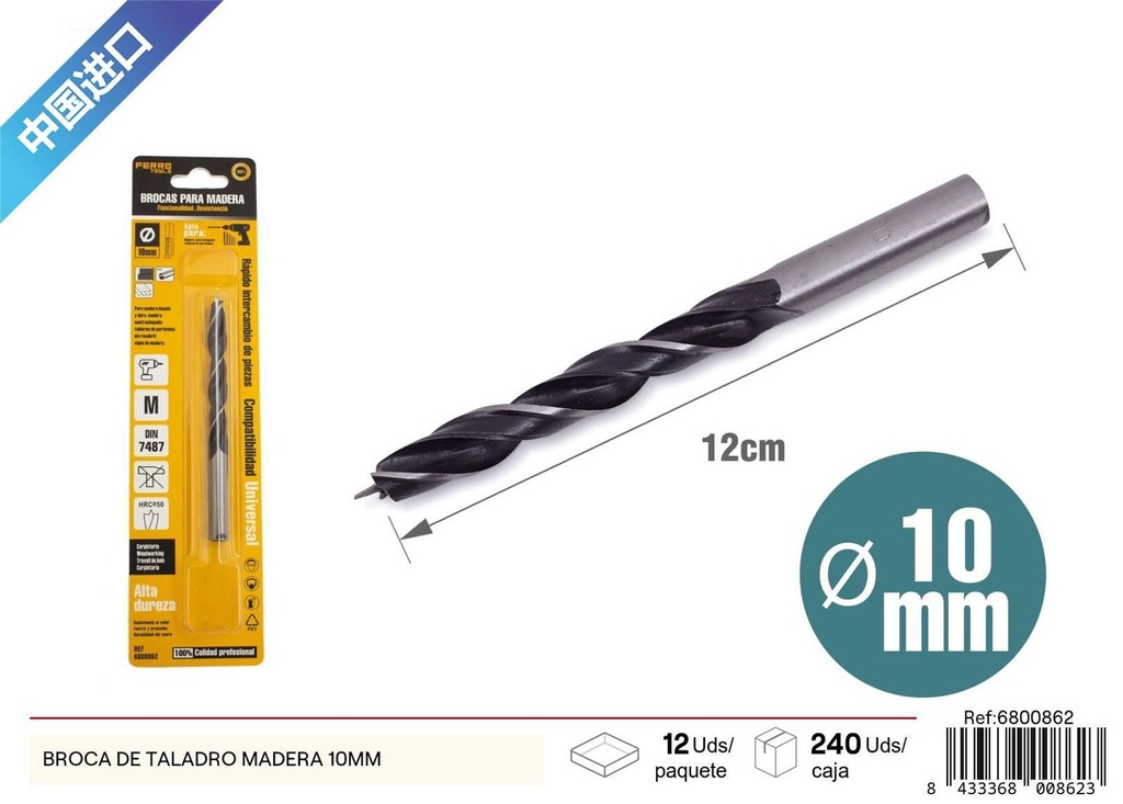 Broca de taladro para madera 10mm - Herramienta para bricolaje