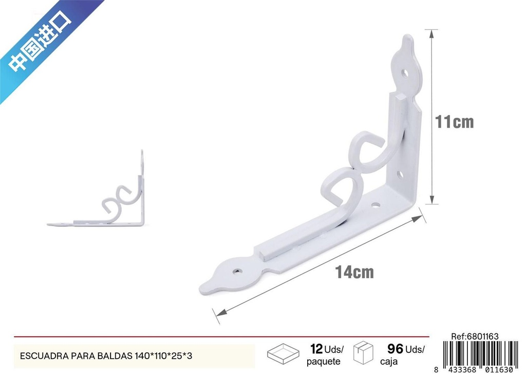 Escuadra para baldas 140x110x25x3mm