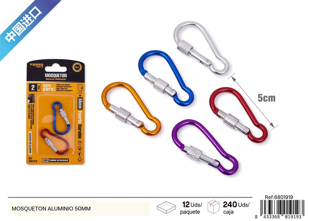 Mosquetón de aluminio (50 mm) - Accesorios de ferretería