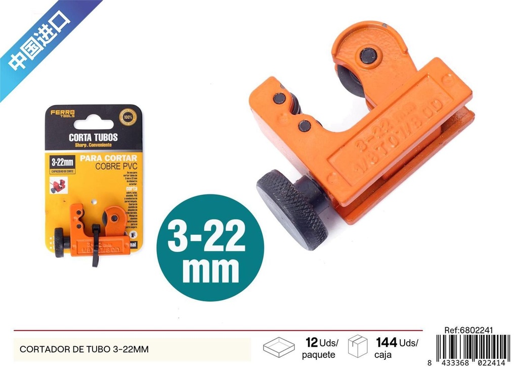 Cortador de tubo 3-22mm para fontanería y bricolaje