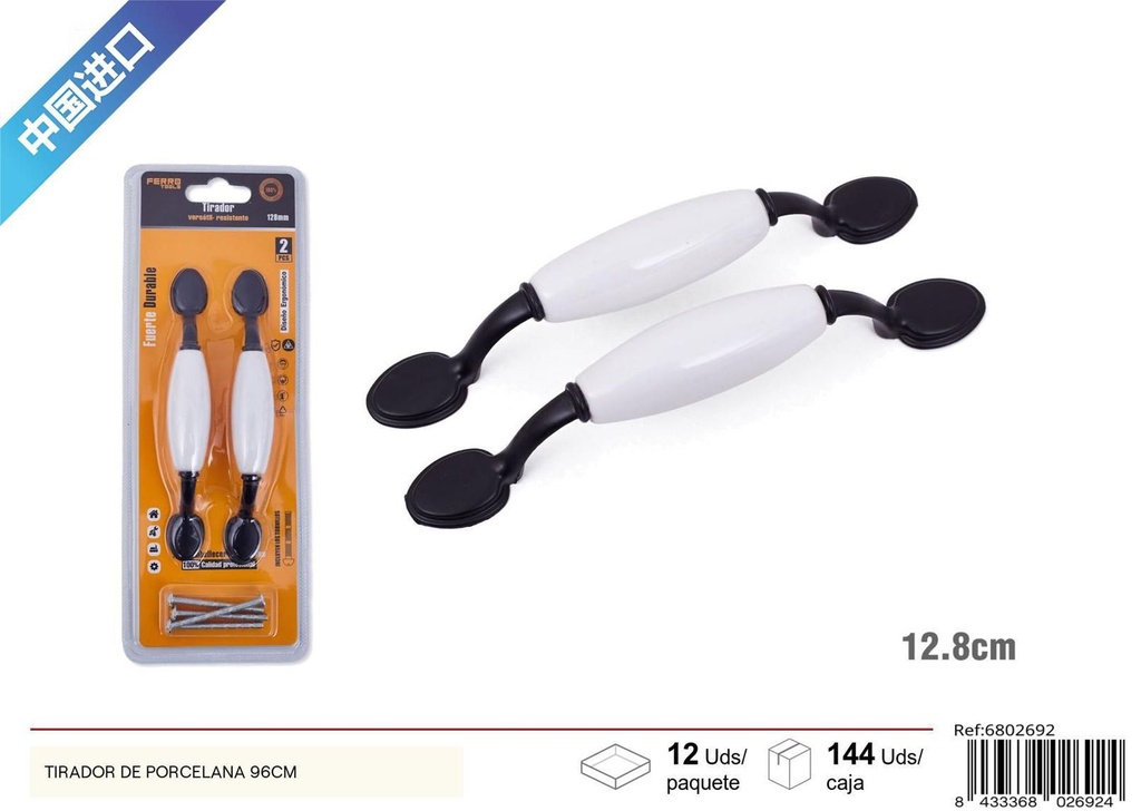 Tirador de porcelana negro 96mm 2 pcs - Accesorios de muebles