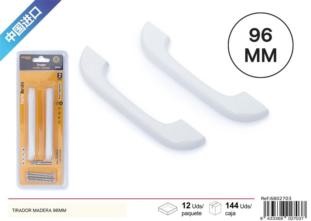Tirador de madera de 96 mm 2 pcs blanco - Liquidación de muebles