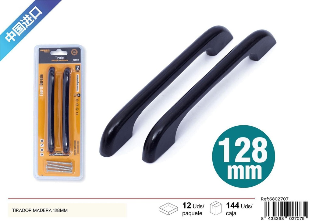 Tirador de madera 128 mm color negro - Muebles y tiradores